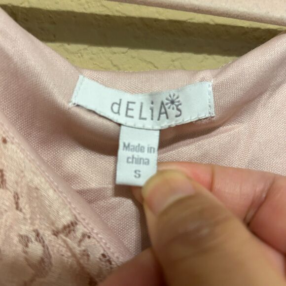 Delia's Lace Crochet Floral Dress Womens Small Pink Accordian Skirt Fairycore - Picture 7 of 8